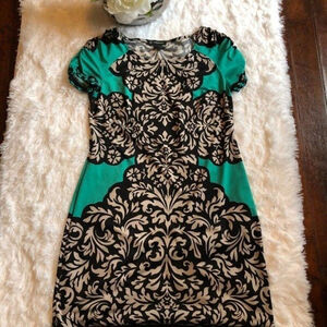 INC Green and Beige Pretty Floral Print Dress - Size M